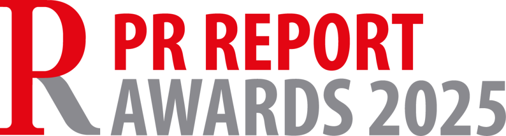 Logo of the PR Report Awards 2025 in red and gray.