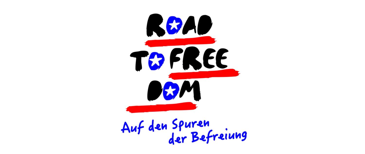 Logo mit Text "Road to Freedom - Auf den Spuren der Befreiung"