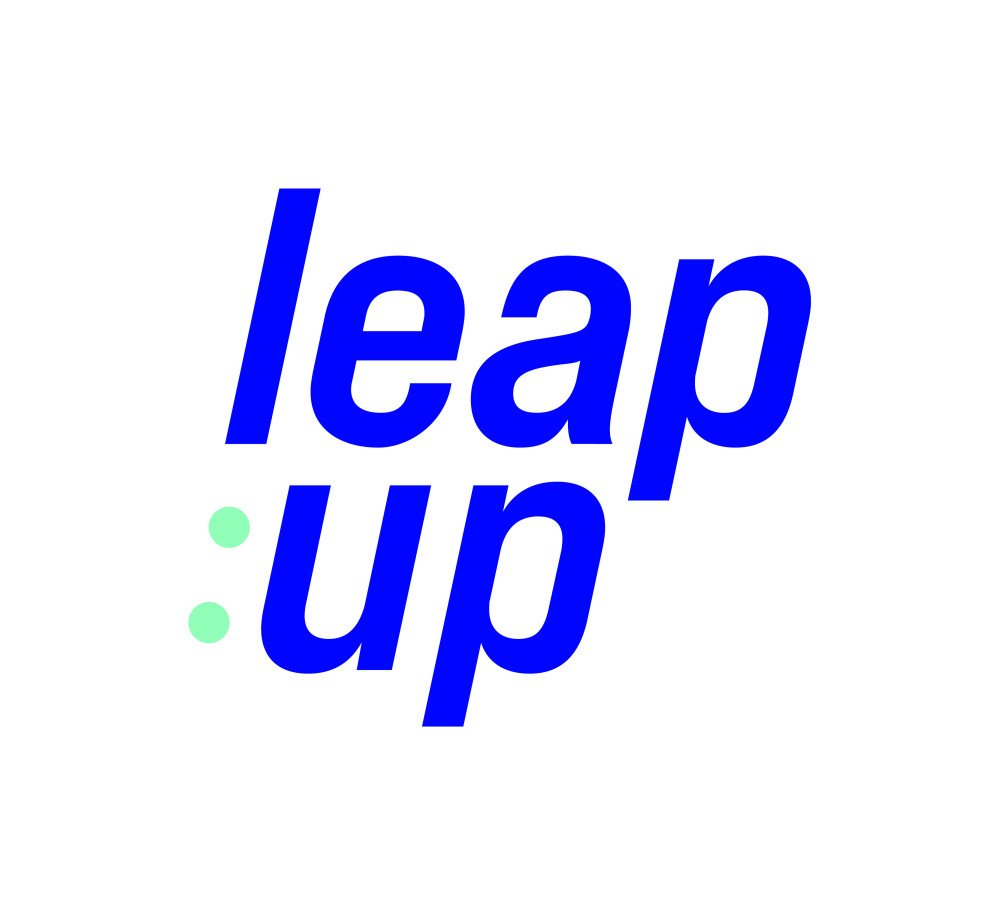 Blue leap:up logo with green colon