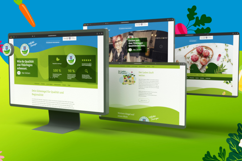 Desktop screens with the website of the Thuringian quality label
