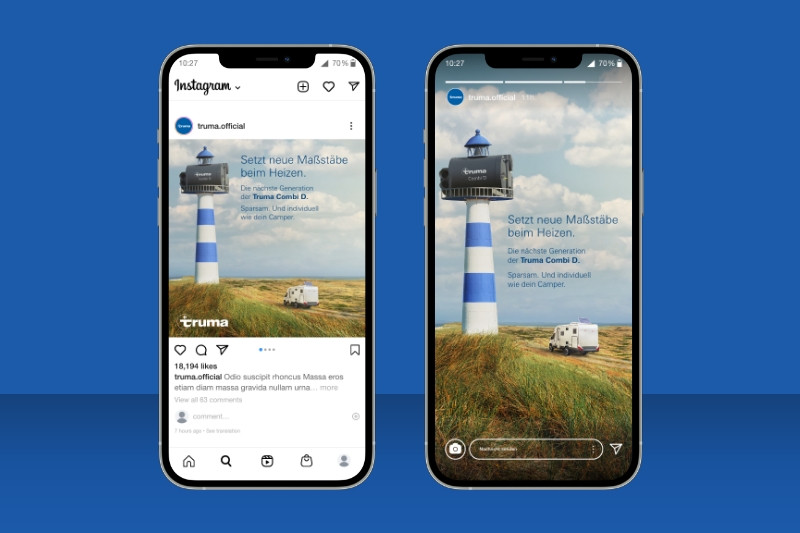 Smartphones mit dem Instagram-Profil von Truma
